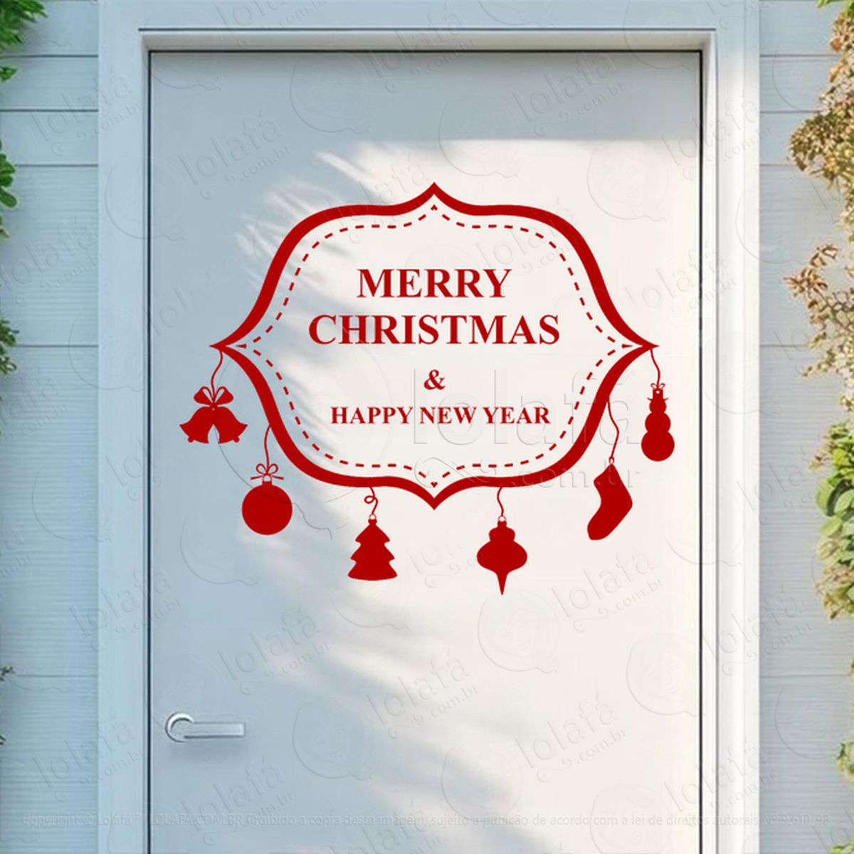 Frase Merry Christmas & New Year Adesivo de Natal para Vitrine, Parede, Porta - Fácil Remoção Mod:468