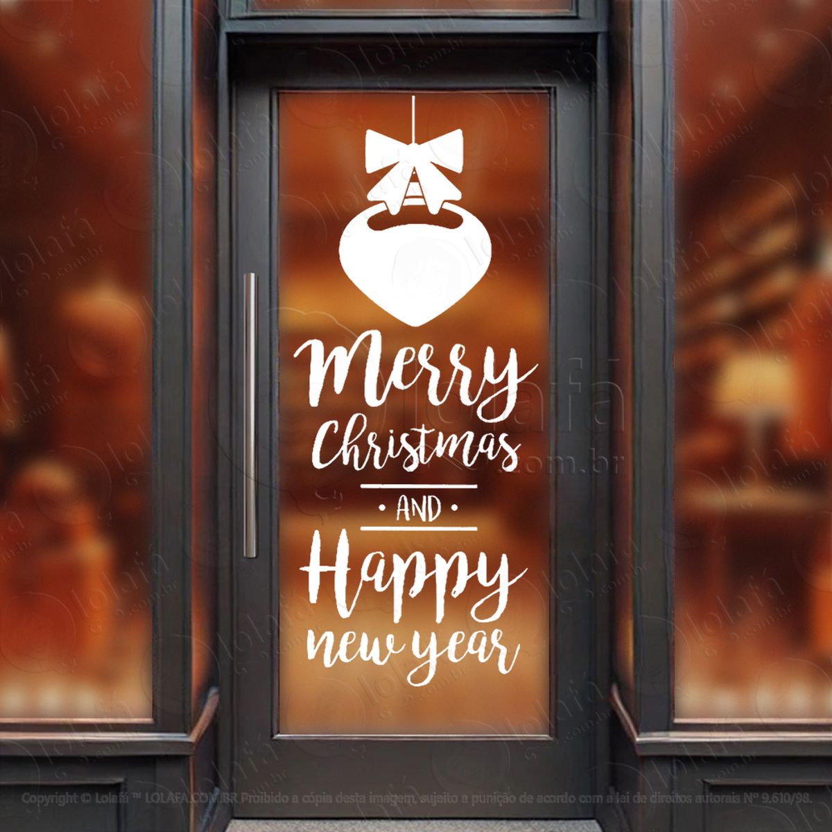 Frase Merry Christmas & New Year Adesivo de Natal para Vitrine, Parede, Porta - Fácil Remoção Mod:470