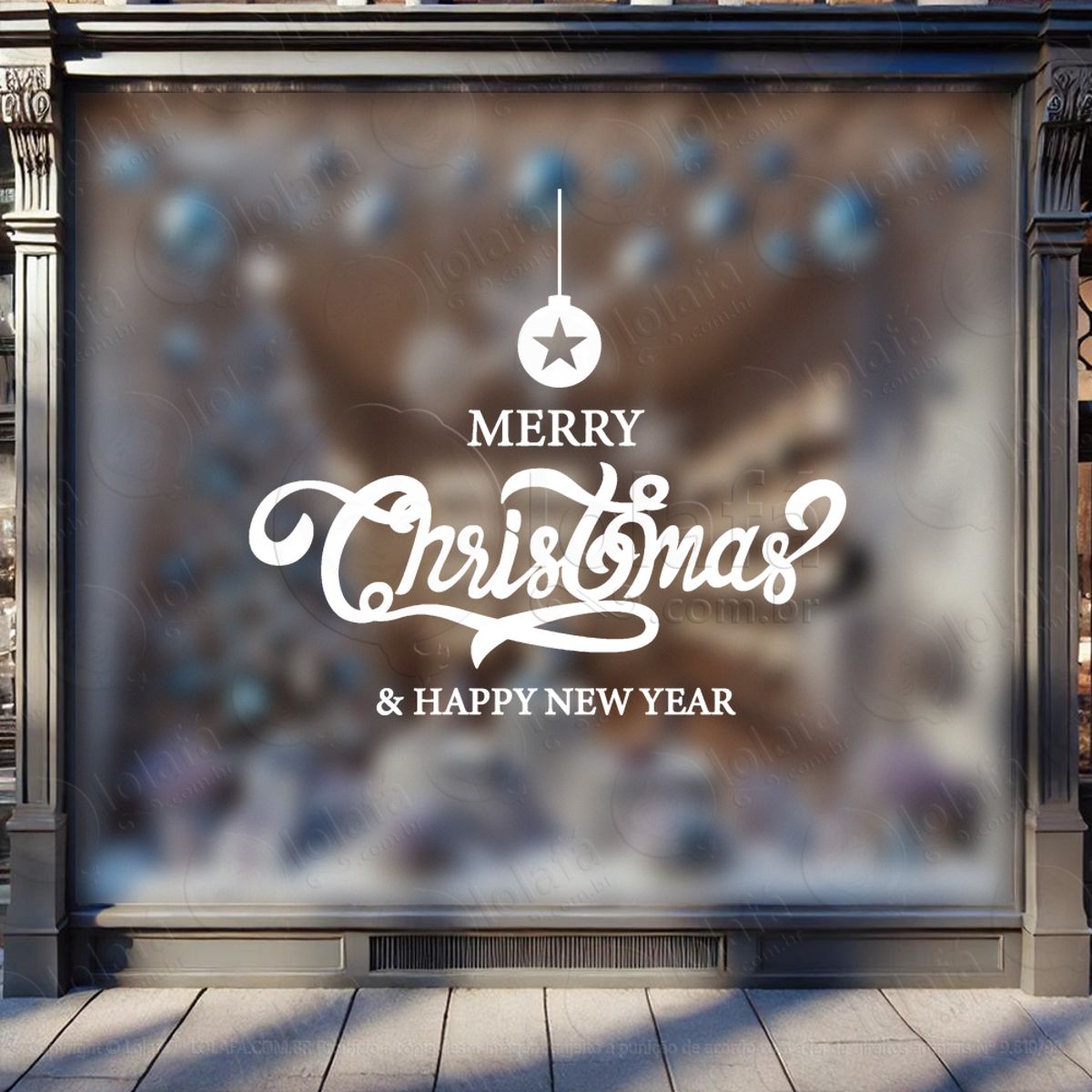 Frase Merry Christmas & New Year Adesivo de Natal para Vitrine, Parede, Porta - Fácil Remoção Mod:471