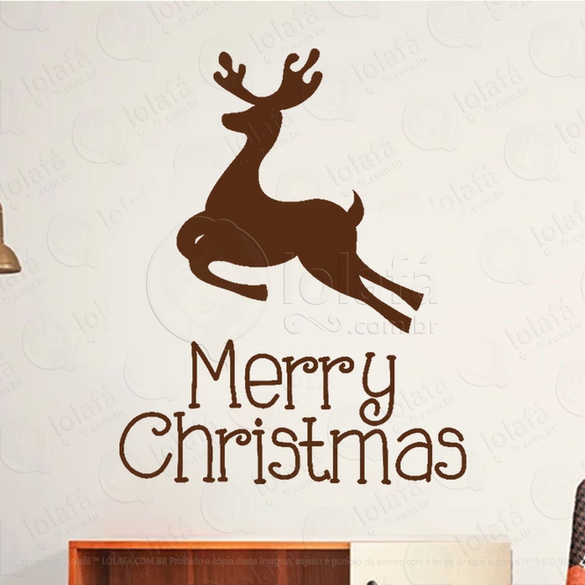 Frase Merry Christmas e Rena Adesivo de Natal para Vitrine, Parede, Porta - Fácil Remoção Mod:478