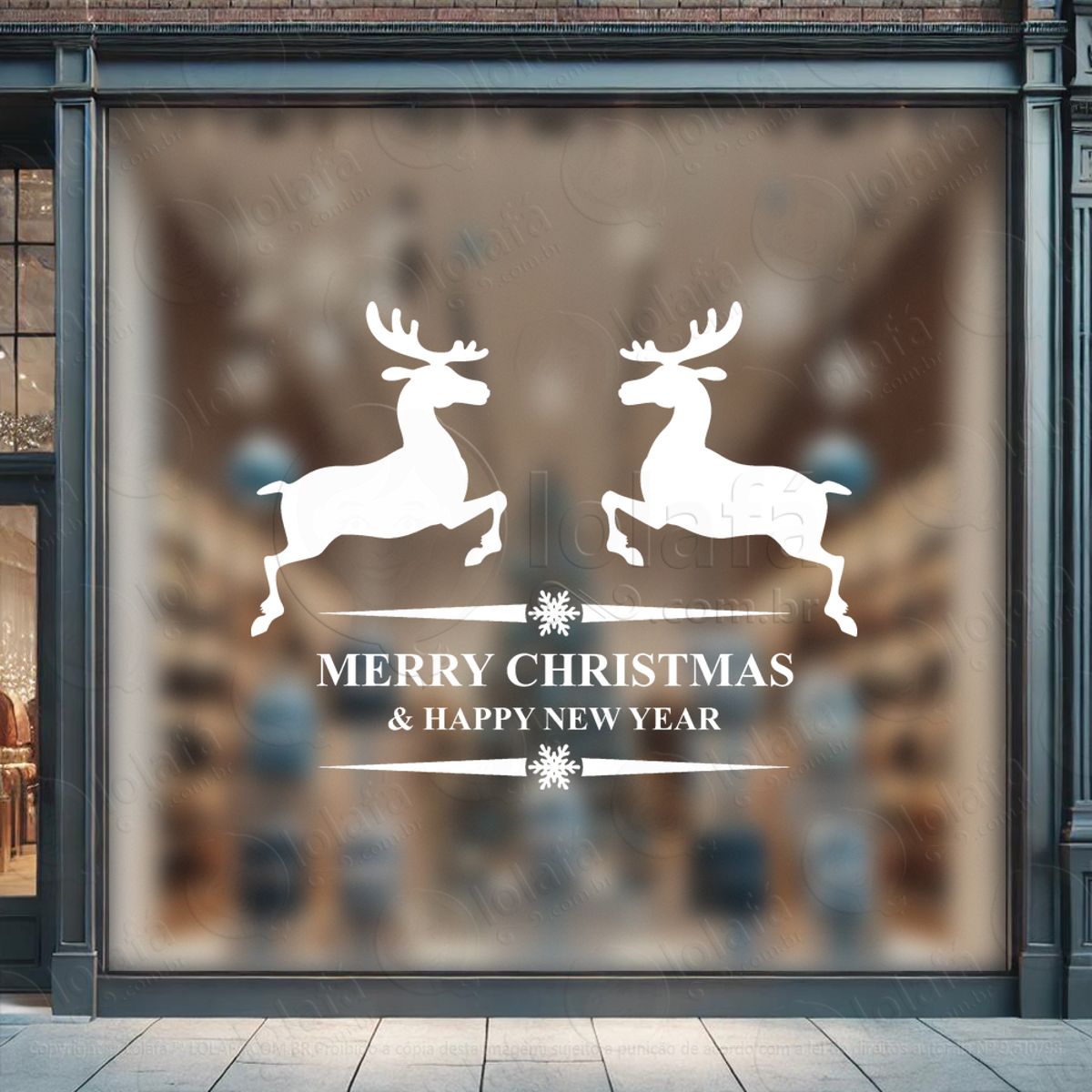 Frase Merry Christmas & New Year Adesivo de Natal para Vitrine, Parede, Porta - Fácil Remoção Mod:483