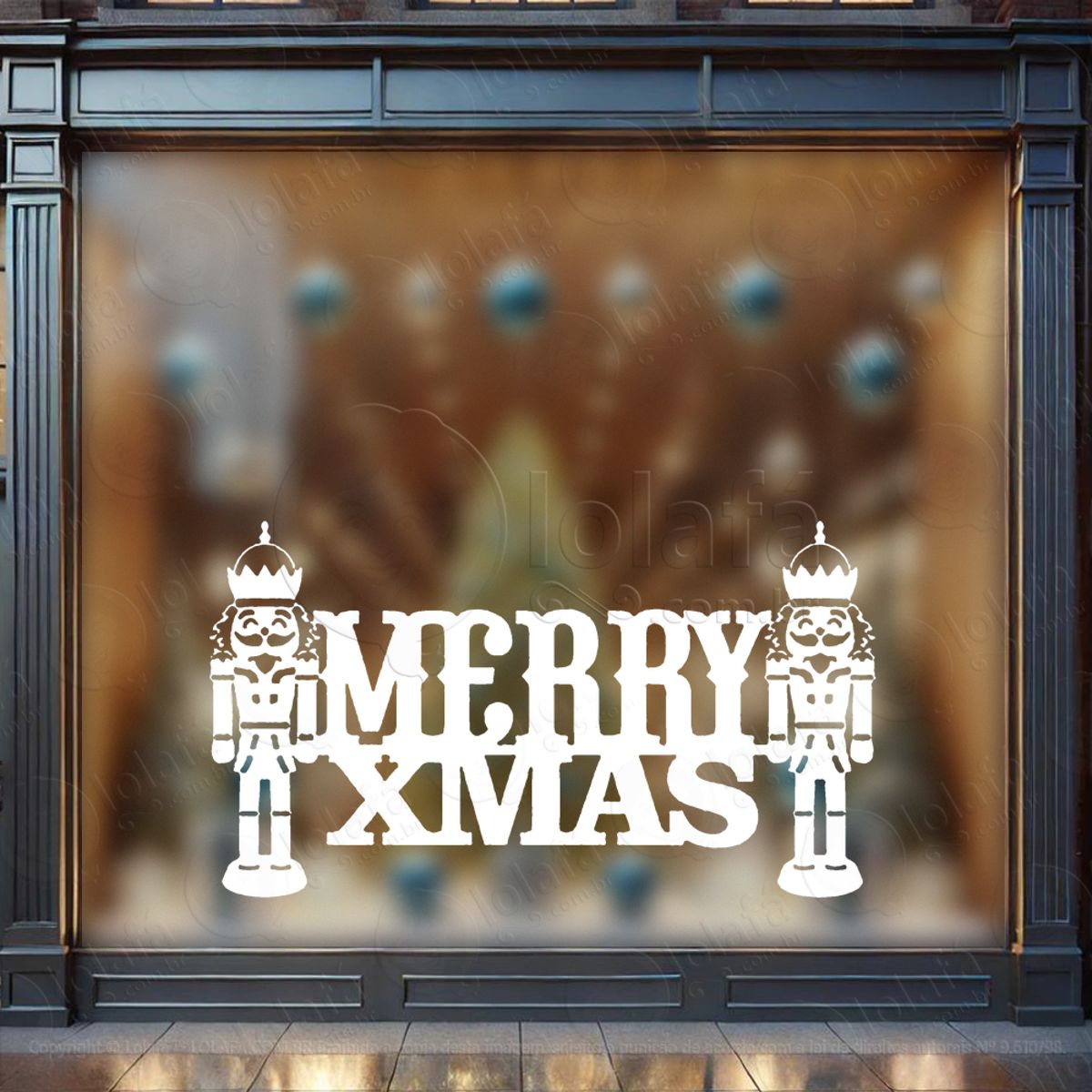 Frase Merry Xmas e Quebra-Nozes Adesivo de Natal para Vitrine, Parede, Porta - Fácil Remoção Mod:485
