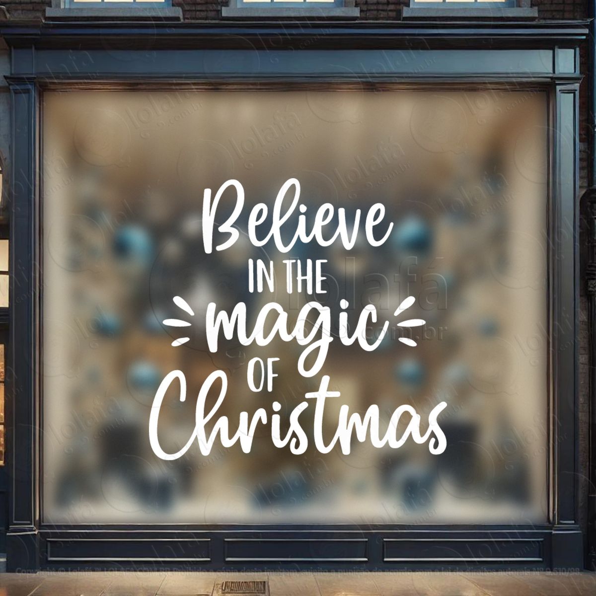 Frase Believe Magic of Christmas Adesivo de Natal para Vitrine, Parede, Porta - Fácil Remoção Mod:487