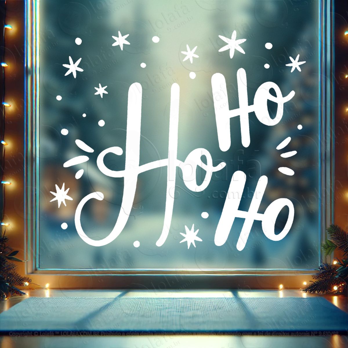 Frase Ho Ho Ho Adesivo de Natal para Vitrine, Parede, Porta - Fácil Remoção Mod:488
