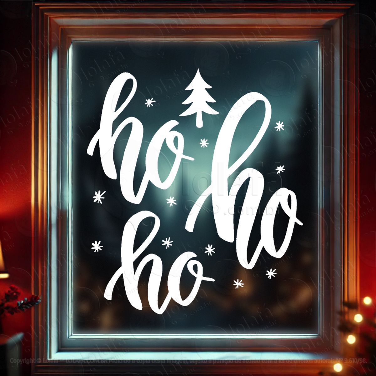 Frase Ho Ho Ho Adesivo de Natal para Vitrine, Parede, Porta - Fácil Remoção Mod:489
