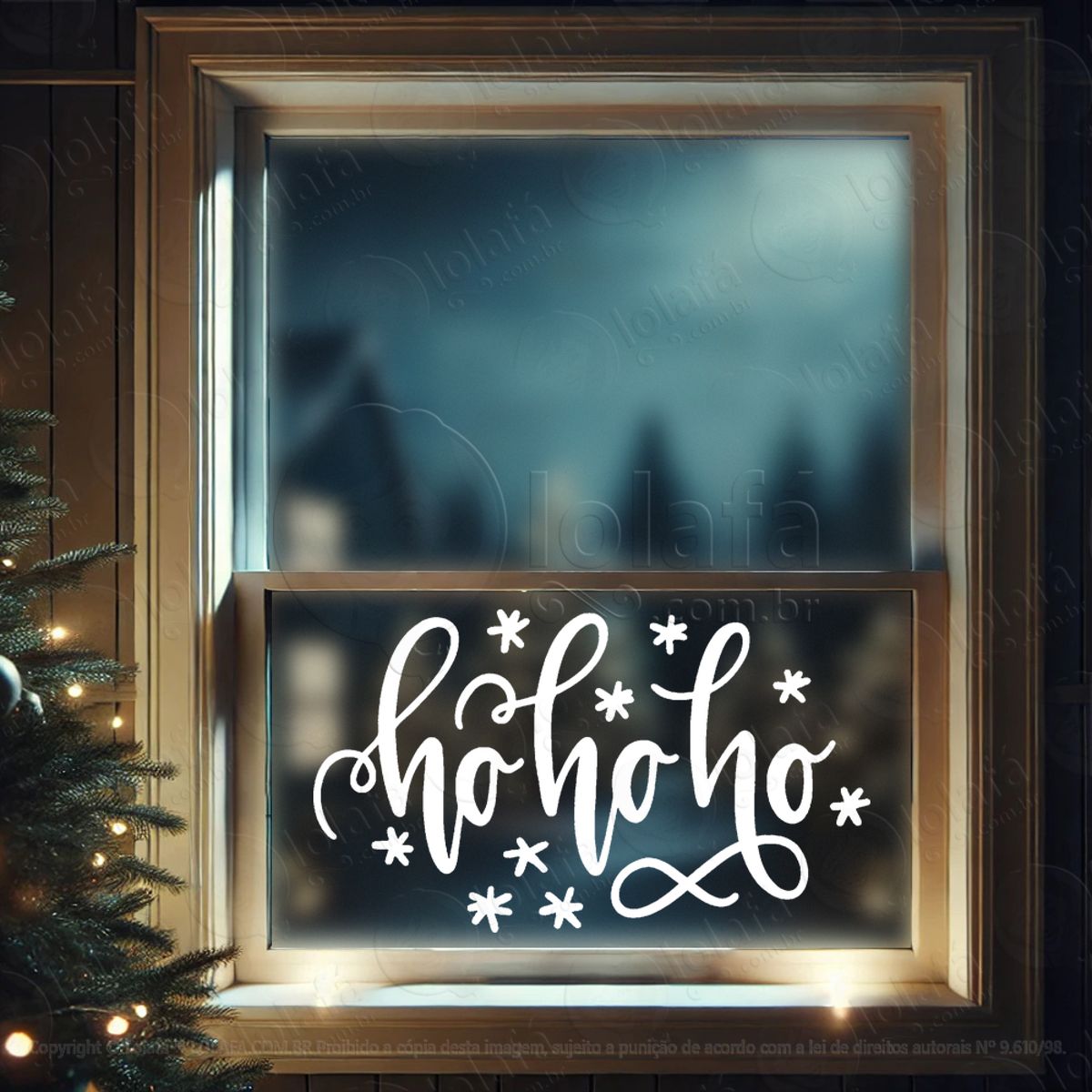 Frase Ho Ho Ho Adesivo de Natal para Vitrine, Parede, Porta - Fácil Remoção Mod:490