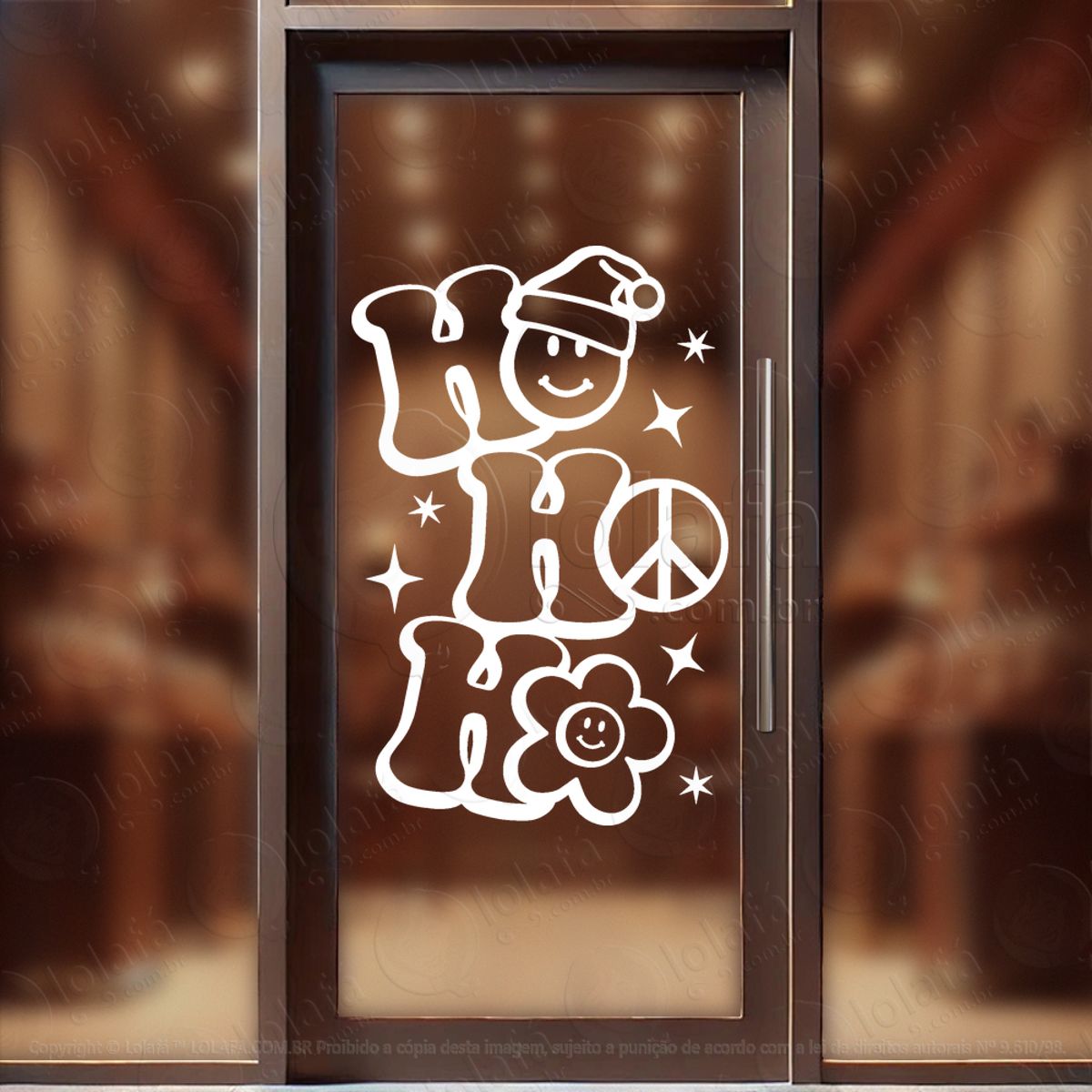 Frase Ho Ho Ho Adesivo de Natal para Vitrine, Parede, Porta - Fácil Remoção Mod:491