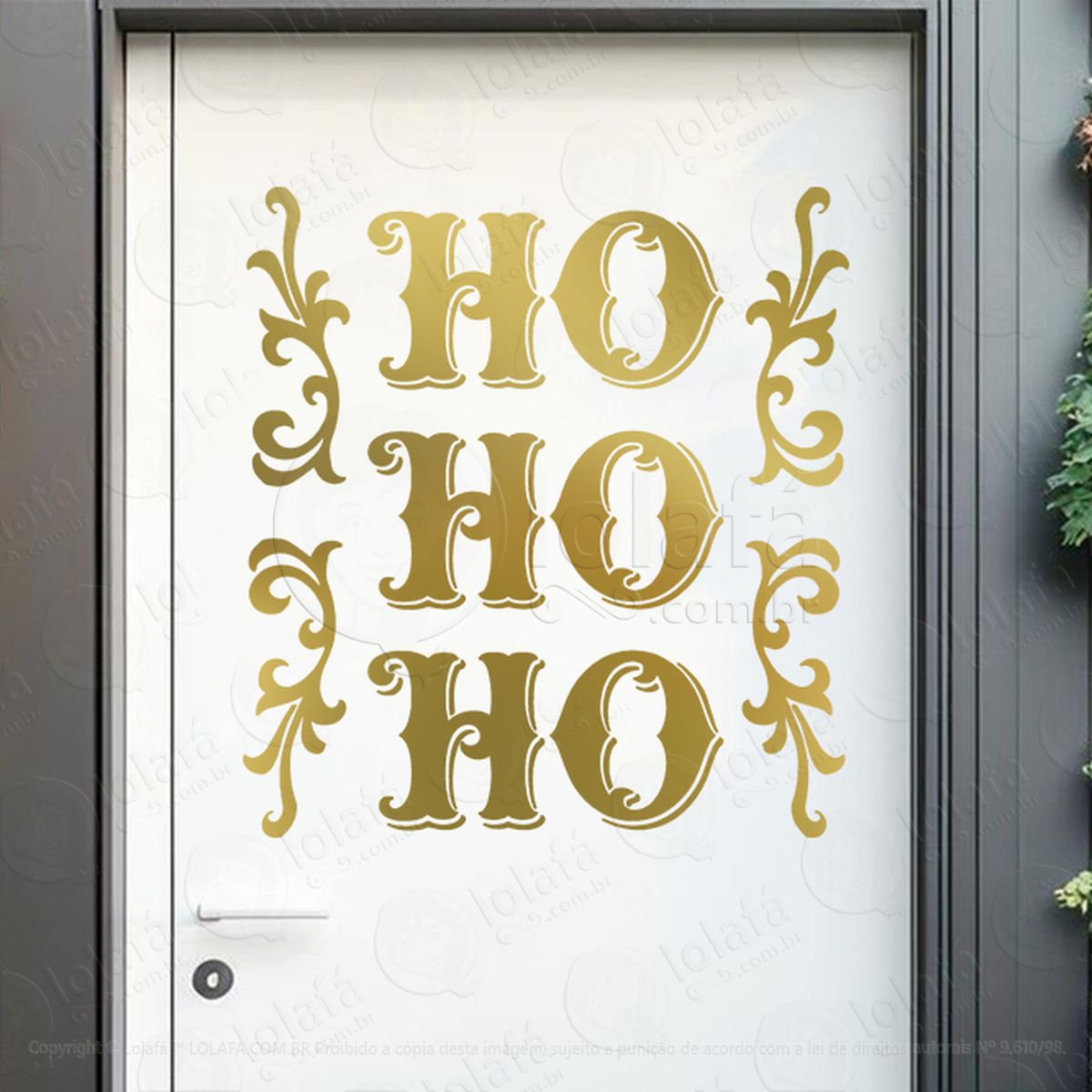 Frase Ho Ho Ho Adesivo de Natal para Vitrine, Parede, Porta - Fácil Remoção Mod:492