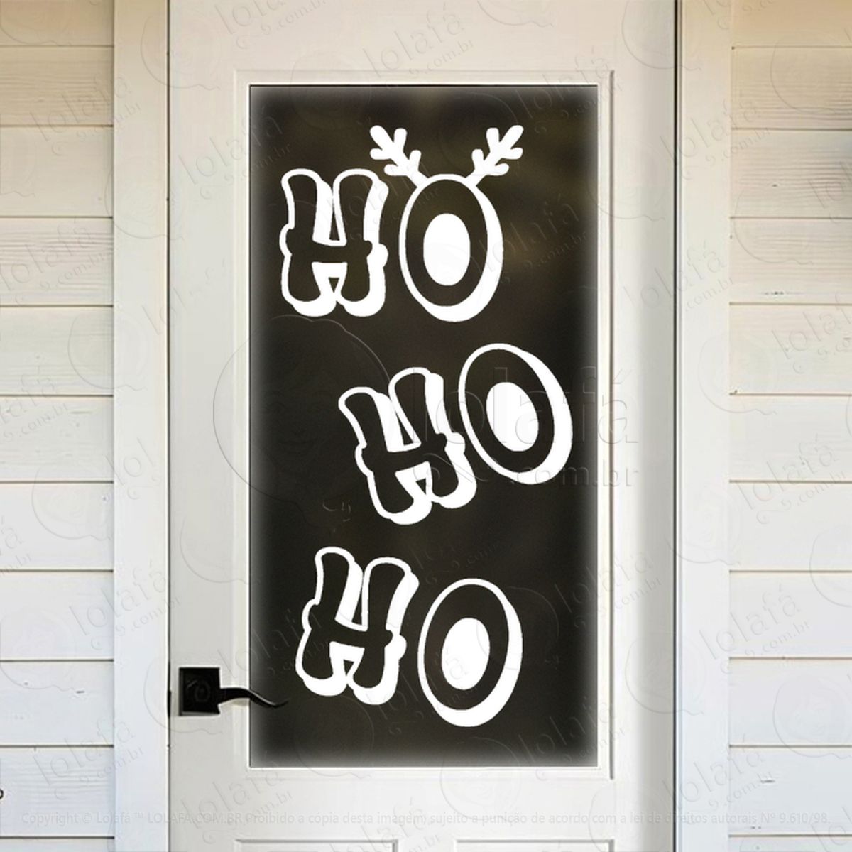 Frase Ho Ho Ho Adesivo de Natal para Vitrine, Parede, Porta - Fácil Remoção Mod:493