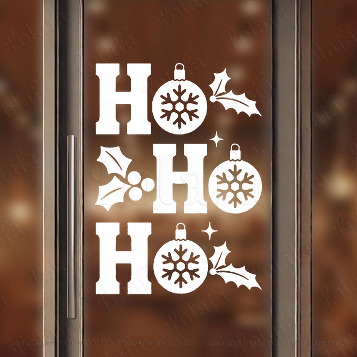 Frase Ho Ho Ho Adesivo de Natal para Vitrine, Parede, Porta - Fácil Remoção Mod:496