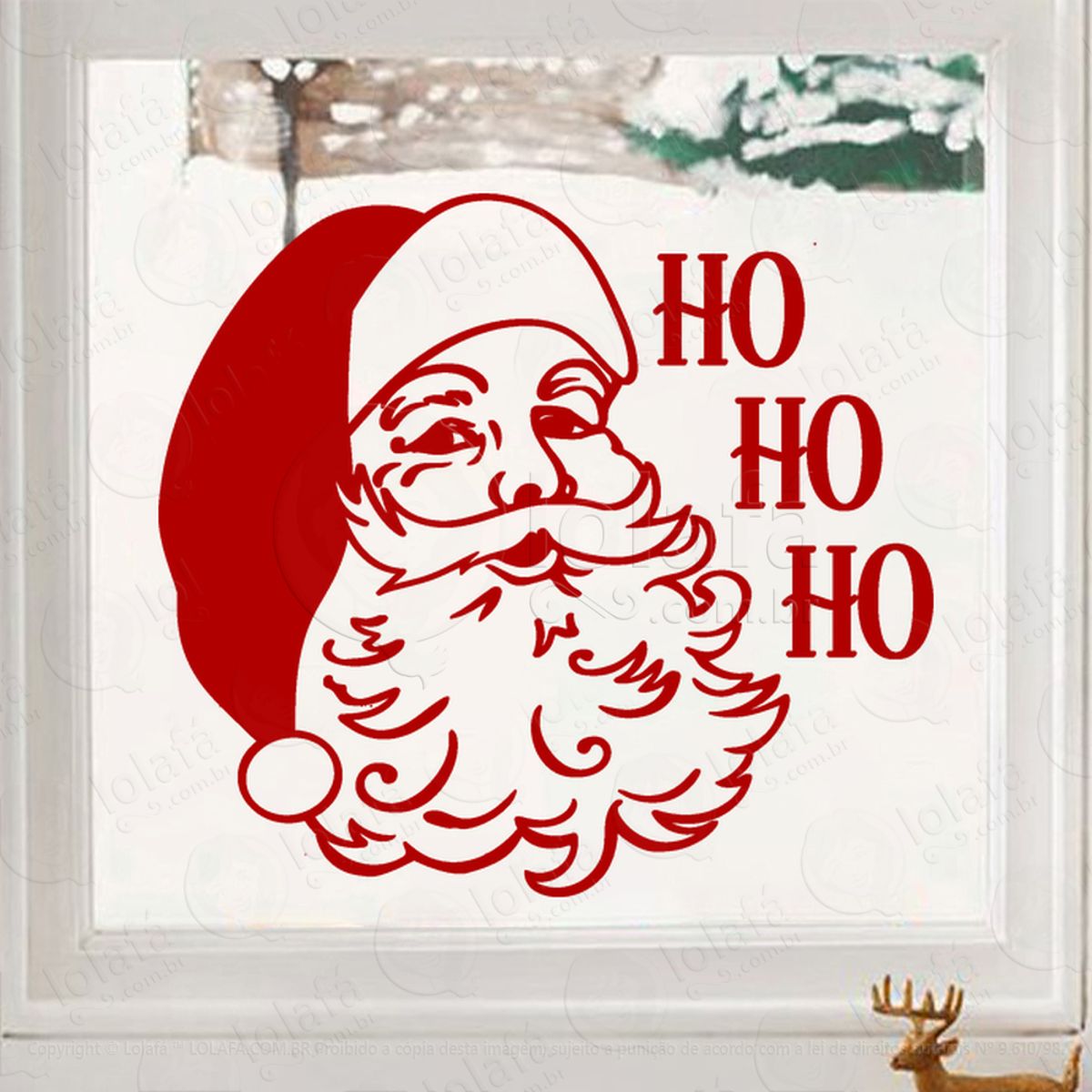 Papai Noel e Frase Ho Ho Ho Adesivo de Natal para Vitrine, Parede, Porta - Fácil Remoção Mod:500