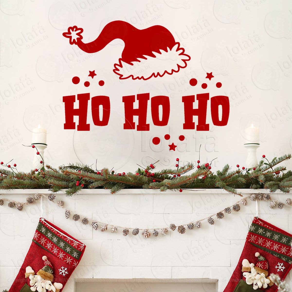 Trenó do Papai Noel Frase Ho Ho Ho Adesivo de Natal para Vitrine, Parede, Porta - Fácil Remoção Mod:503
