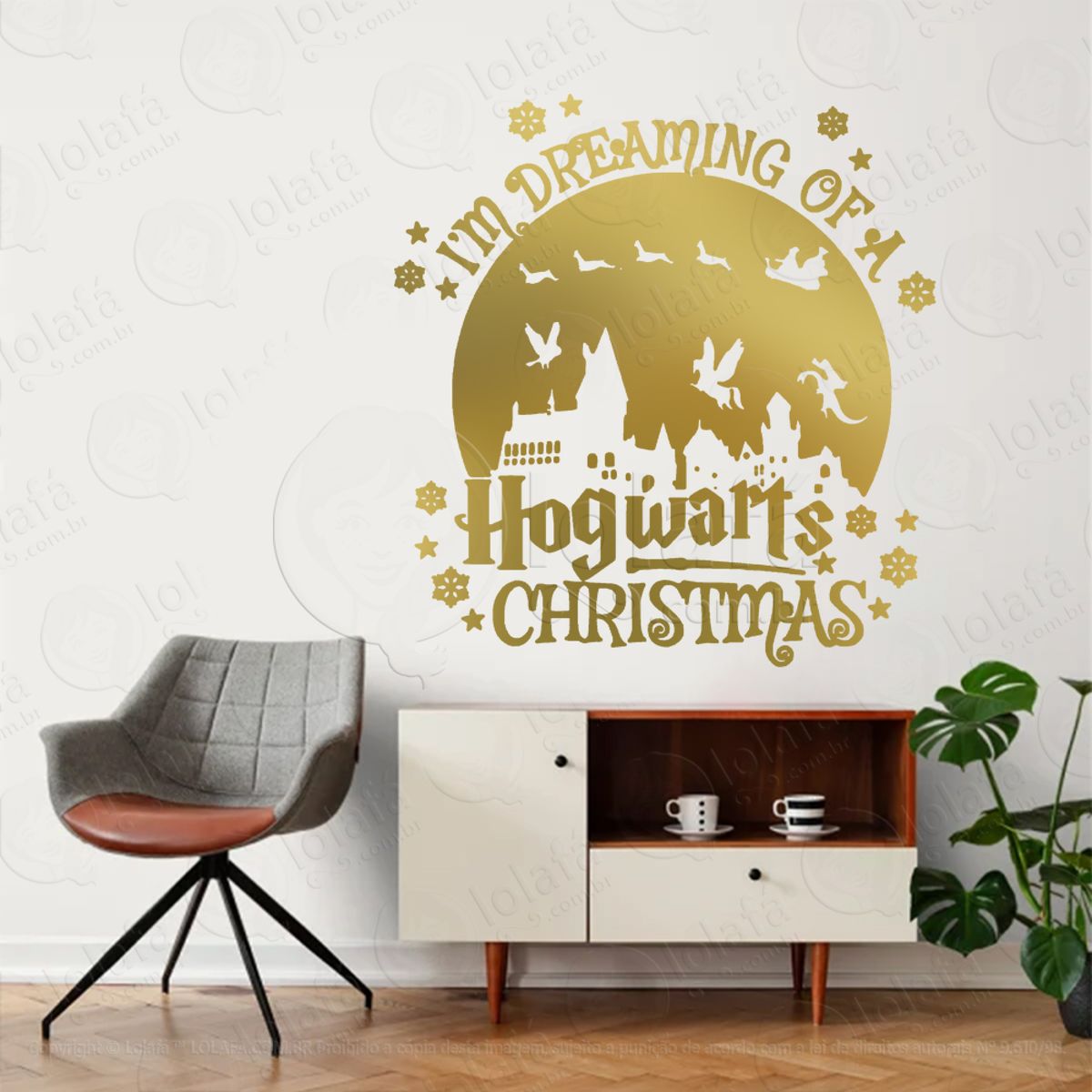 Frase Dreaming Hogwarts Christmas Adesivo de Natal para Vitrine, Parede, Porta - Fácil Remoção Mod:504