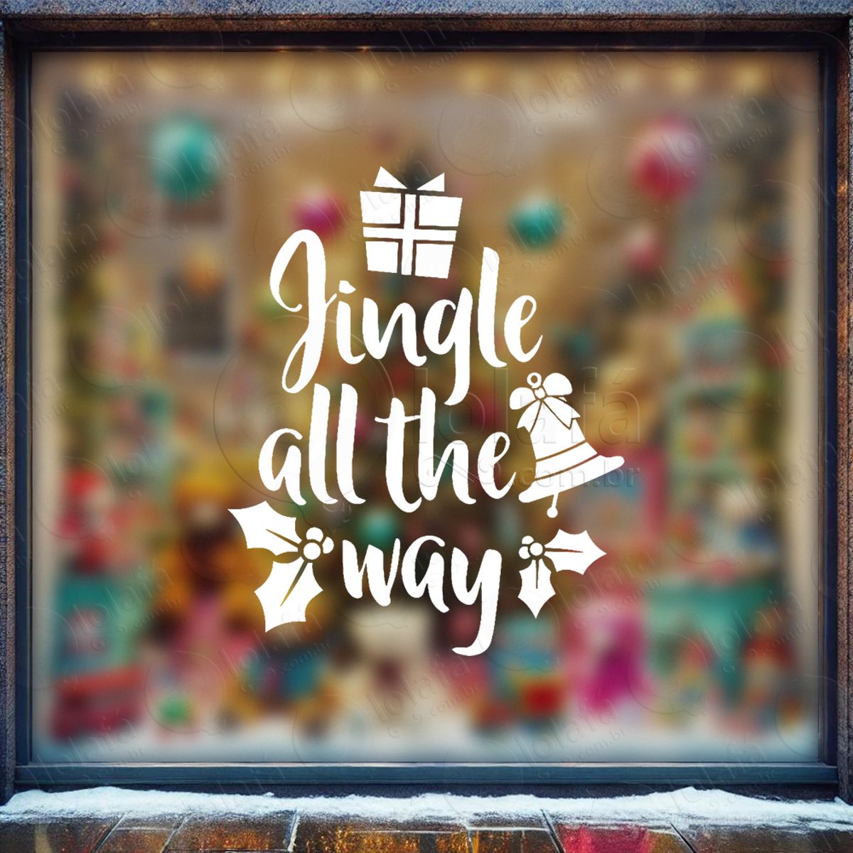 Frase de Natal Jingle All The Way Adesivo de Natal para Vitrine, Parede, Porta - Fácil Remoção Mod:507