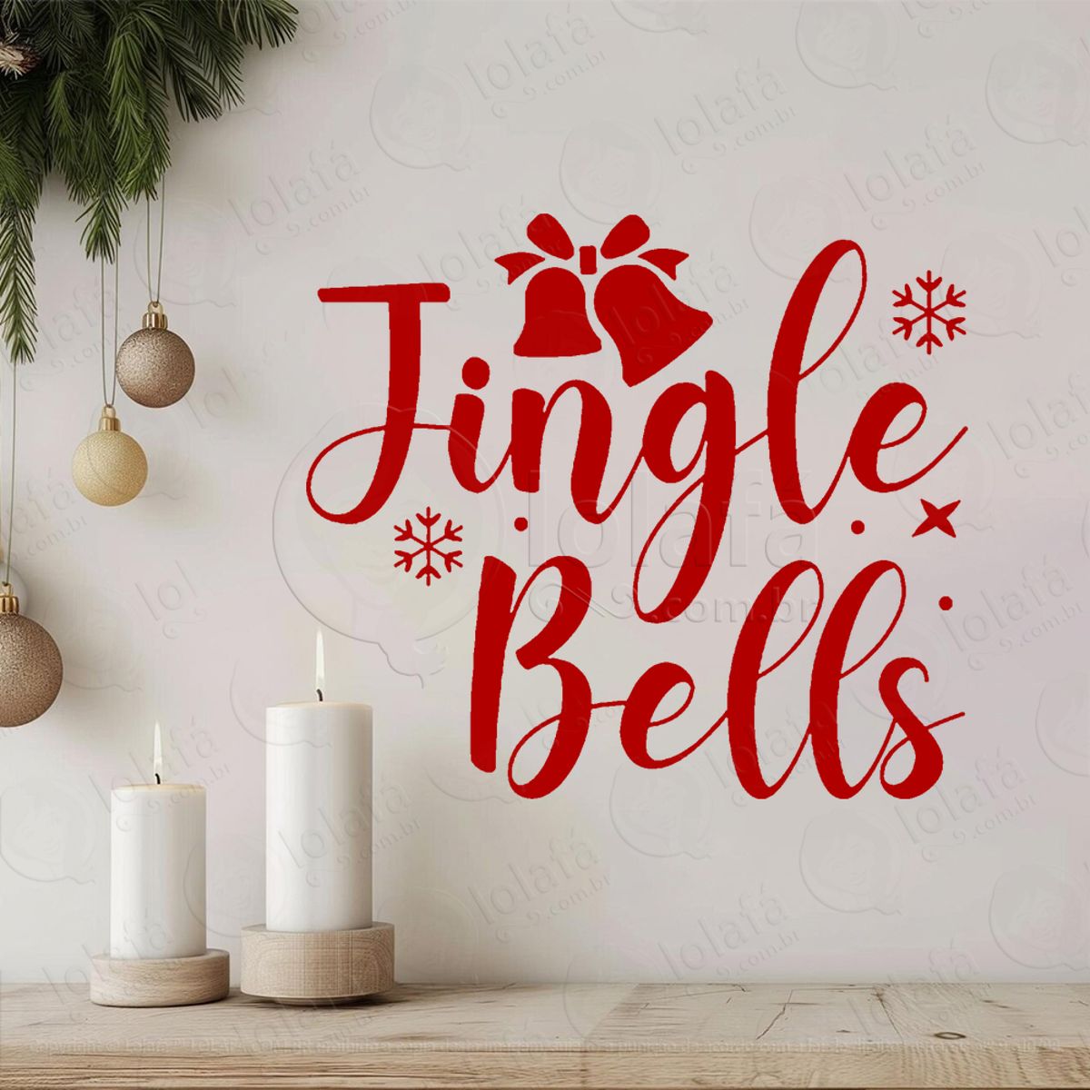 Frase de Natal Jingle Bells Adesivo de Natal para Vitrine, Parede, Porta - Fácil Remoção Mod:508