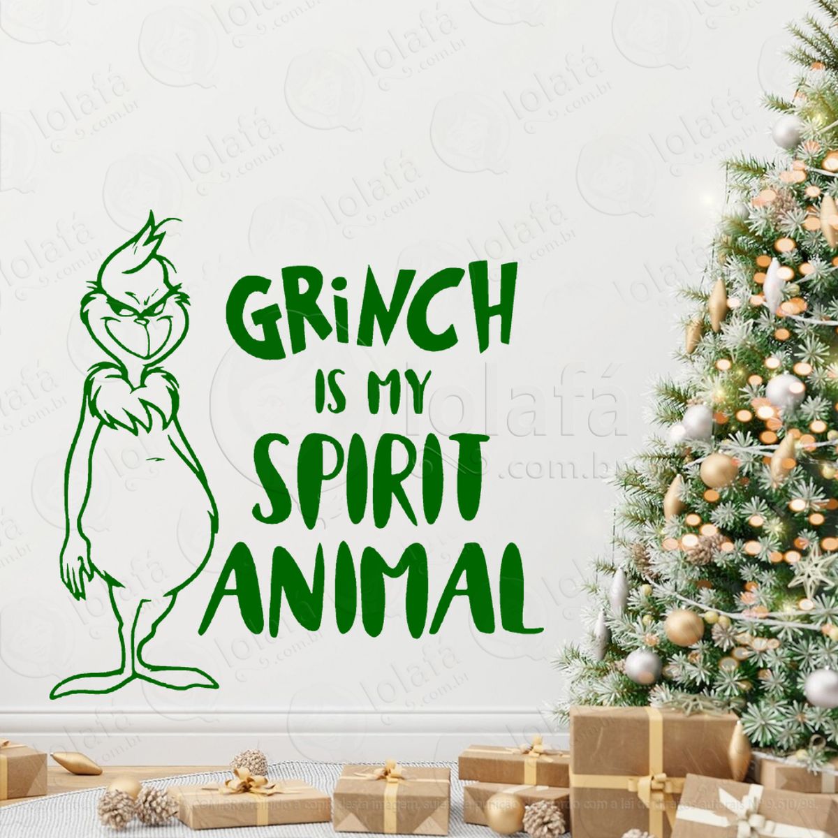 Frase Grinch is my Spirit Animal Adesivo de Natal para Vitrine, Parede, Porta - Fácil Remoção Mod:513