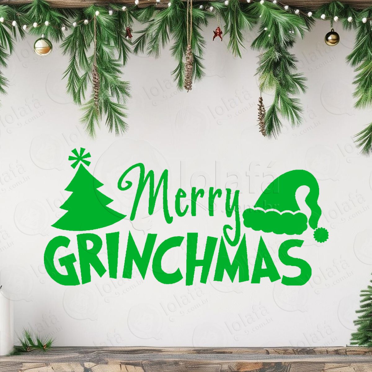 Frase Merry Grinchmas Adesivo de Natal para Vitrine, Parede, Porta - Fácil Remoção Mod:514