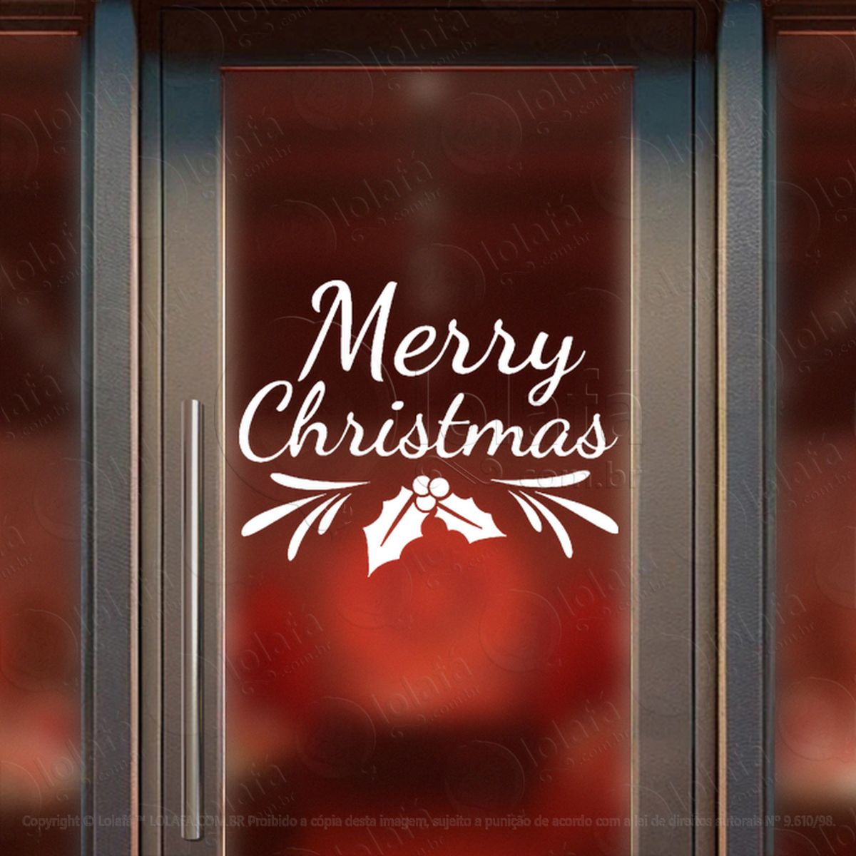 Frase Merry Christmas Adesivo de Natal para Vitrine, Parede, Porta - Fácil Remoção Mod:518