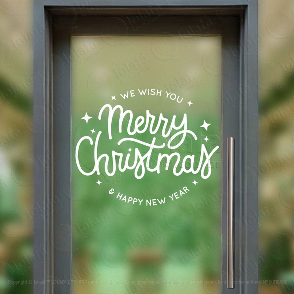 Frase Merry Christmas & New Year Adesivo de Natal para Vitrine, Parede, Porta - Fácil Remoção Mod:519