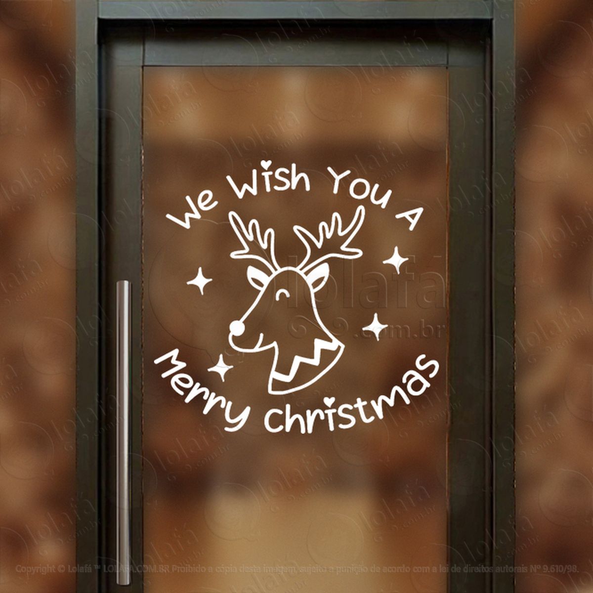Rena e Frase Merry Christmas Adesivo de Natal para Vitrine, Parede, Porta - Fácil Remoção Mod:520