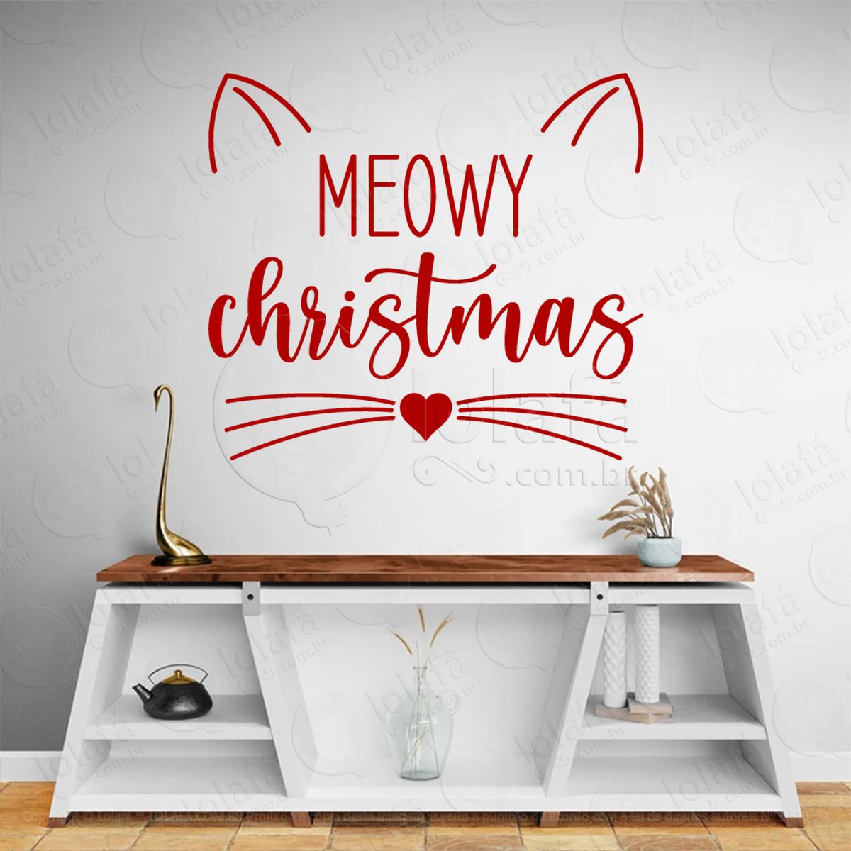 Gato Pet e Frase Meowy Christmas Adesivo de Natal para Vitrine, Parede, Porta - Fácil Remoção Mod:521