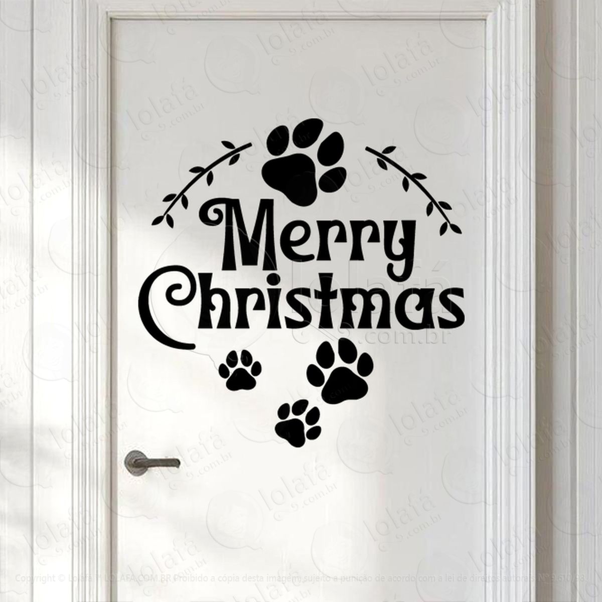 Patas Pet e Frase Merry Christmas Adesivo de Natal para Vitrine, Parede, Porta - Fácil Remoção Mod:523