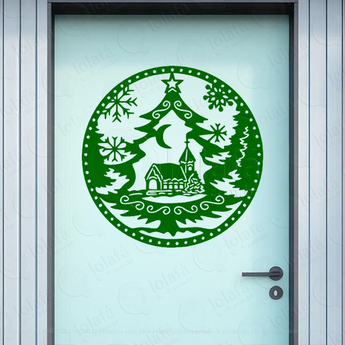 Guirlanda com Árvore de Natal Adesivo de Natal para Vitrine, Parede, Porta - Fácil Remoção Mod:524