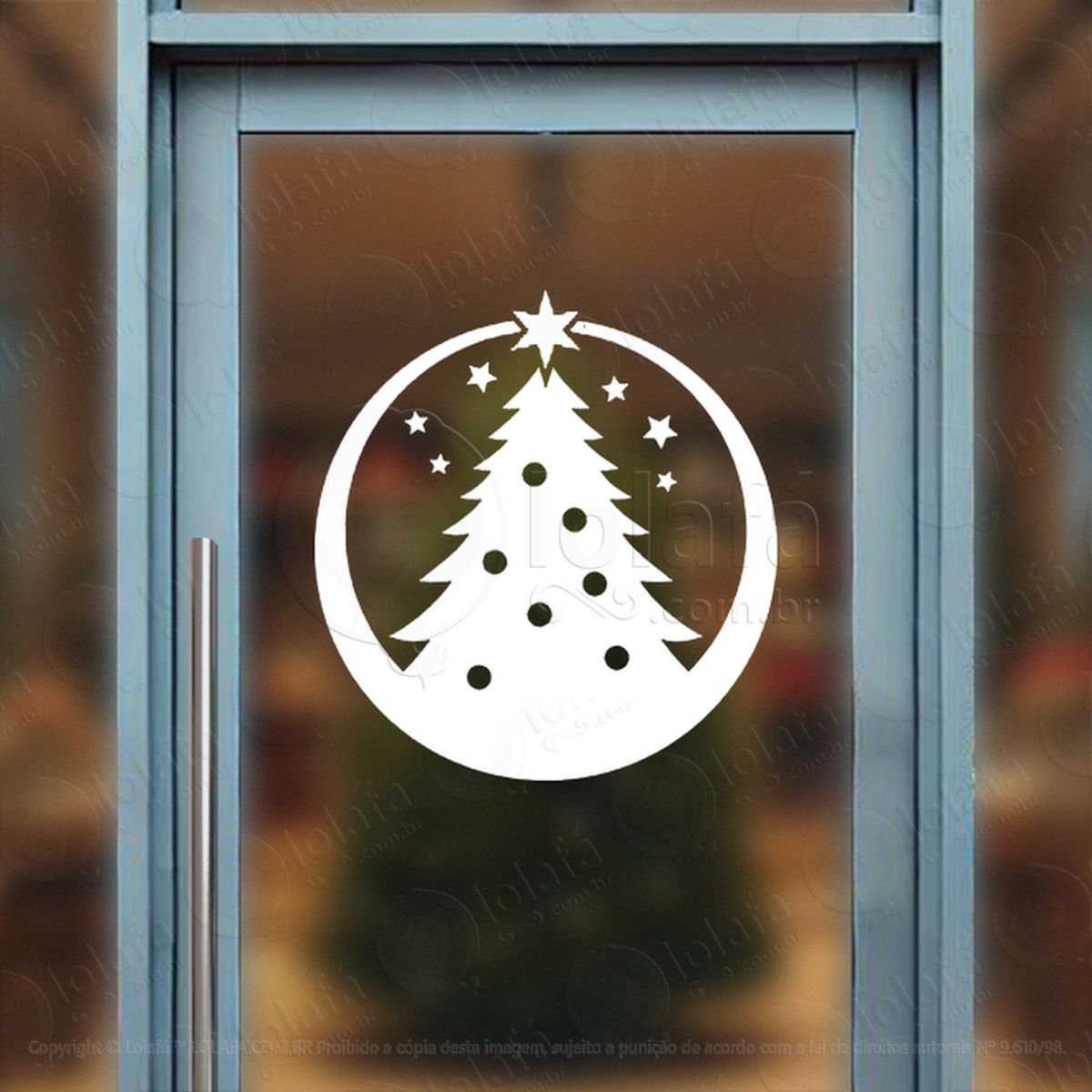 Guirlanda com Árvore de Natal Adesivo de Natal para Vitrine, Parede, Porta - Fácil Remoção Mod:525