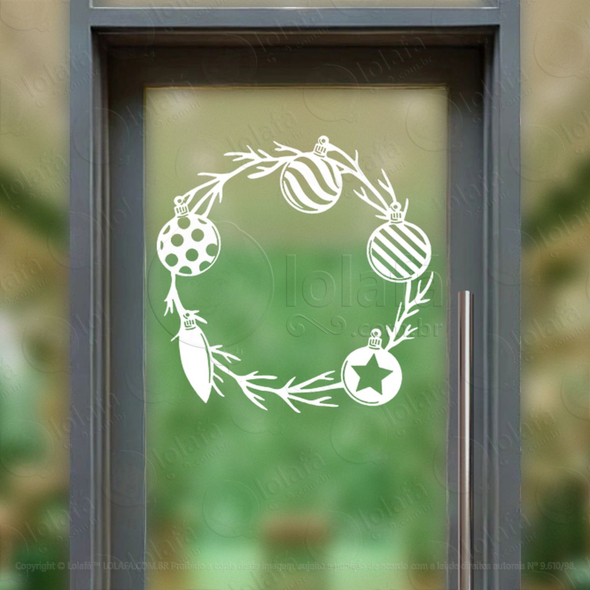 Guirlanda de Natal com Bolas Adesivo de Natal para Vitrine, Parede, Porta - Fácil Remoção Mod:527
