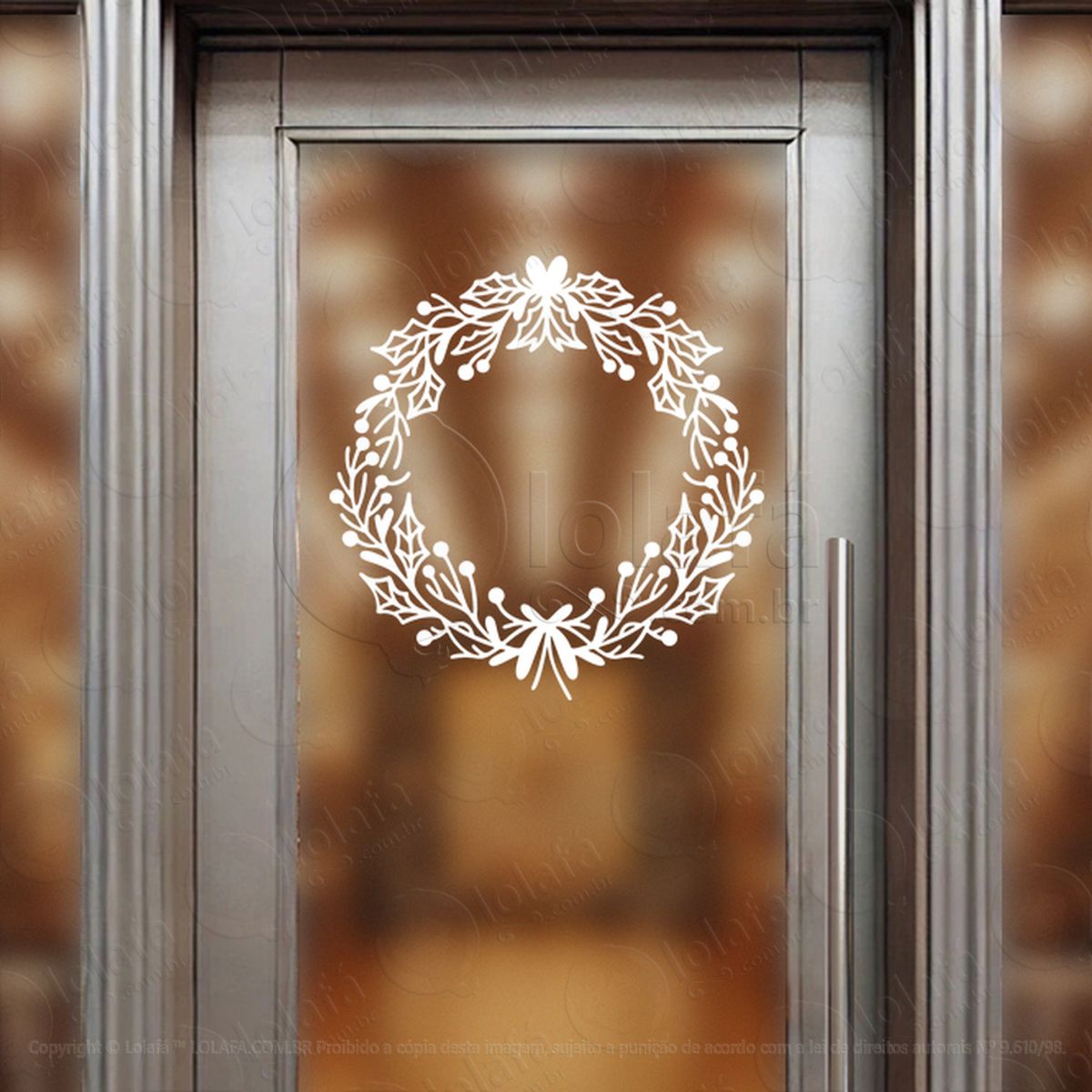 Guirlanda de Natal Folhas e Laço Adesivo de Natal para Vitrine, Parede, Porta - Fácil Remoção Mod:530