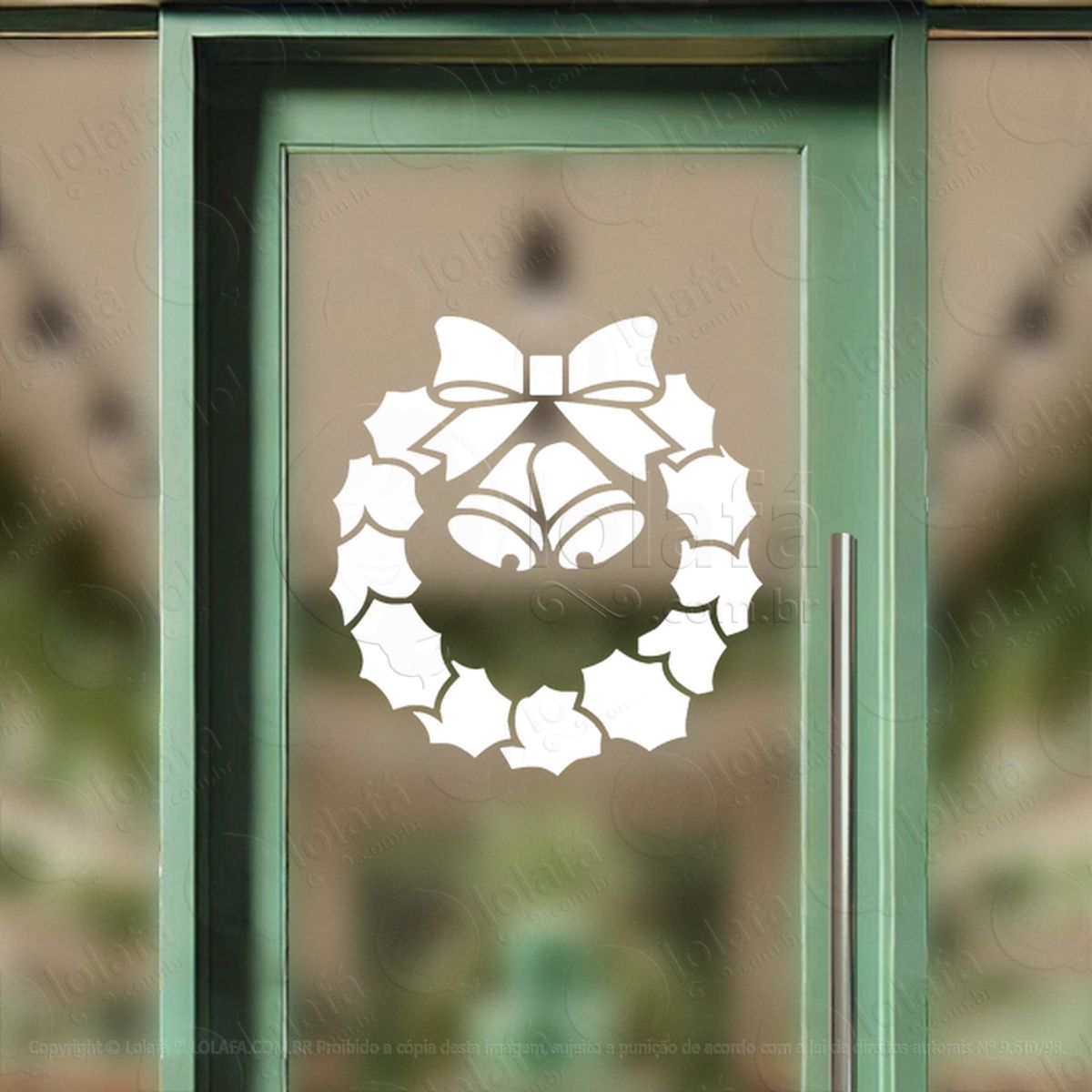 Guirlanda de Natal Folhas e Sinos Adesivo de Natal para Vitrine, Parede, Porta - Fácil Remoção Mod:535
