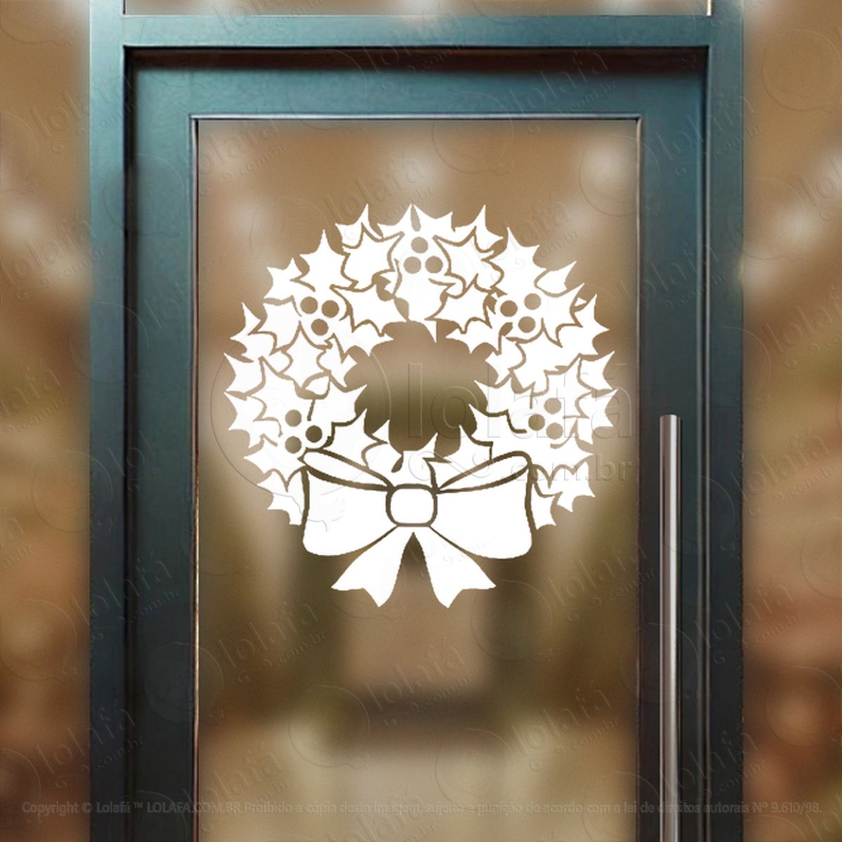 Guirlanda de Natal Folhas e Laço Adesivo de Natal para Vitrine, Parede, Porta - Fácil Remoção Mod:540