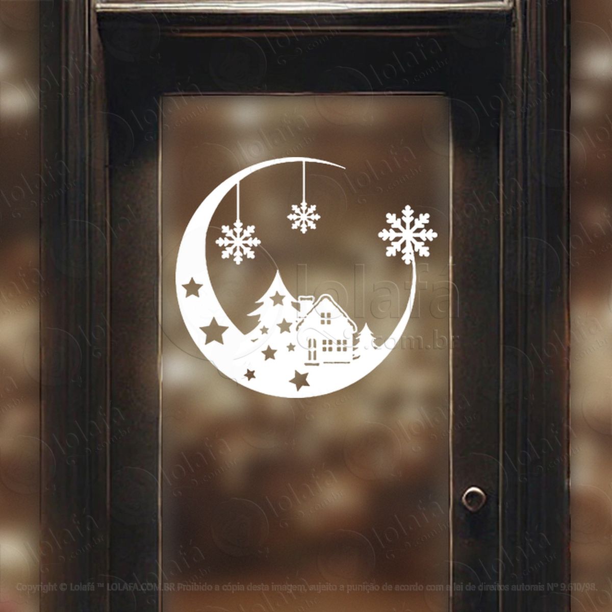 Guirlanda de Natal Casa e Flocos Adesivo de Natal para Vitrine, Parede, Porta - Fácil Remoção Mod:542