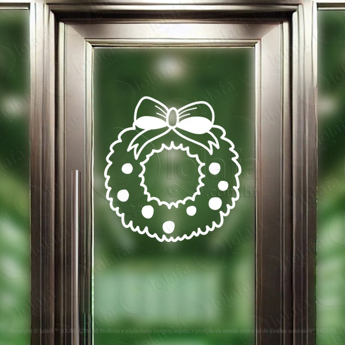 Guirlanda de Natal com Laço Adesivo de Natal para Vitrine, Parede, Porta - Fácil Remoção Mod:544