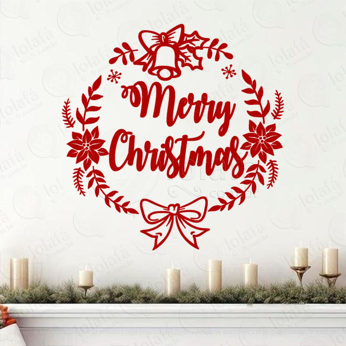 Guirlanda de Natal Merry Christmas Adesivo de Natal para Vitrine, Parede, Porta - Fácil Remoção Mod:549
