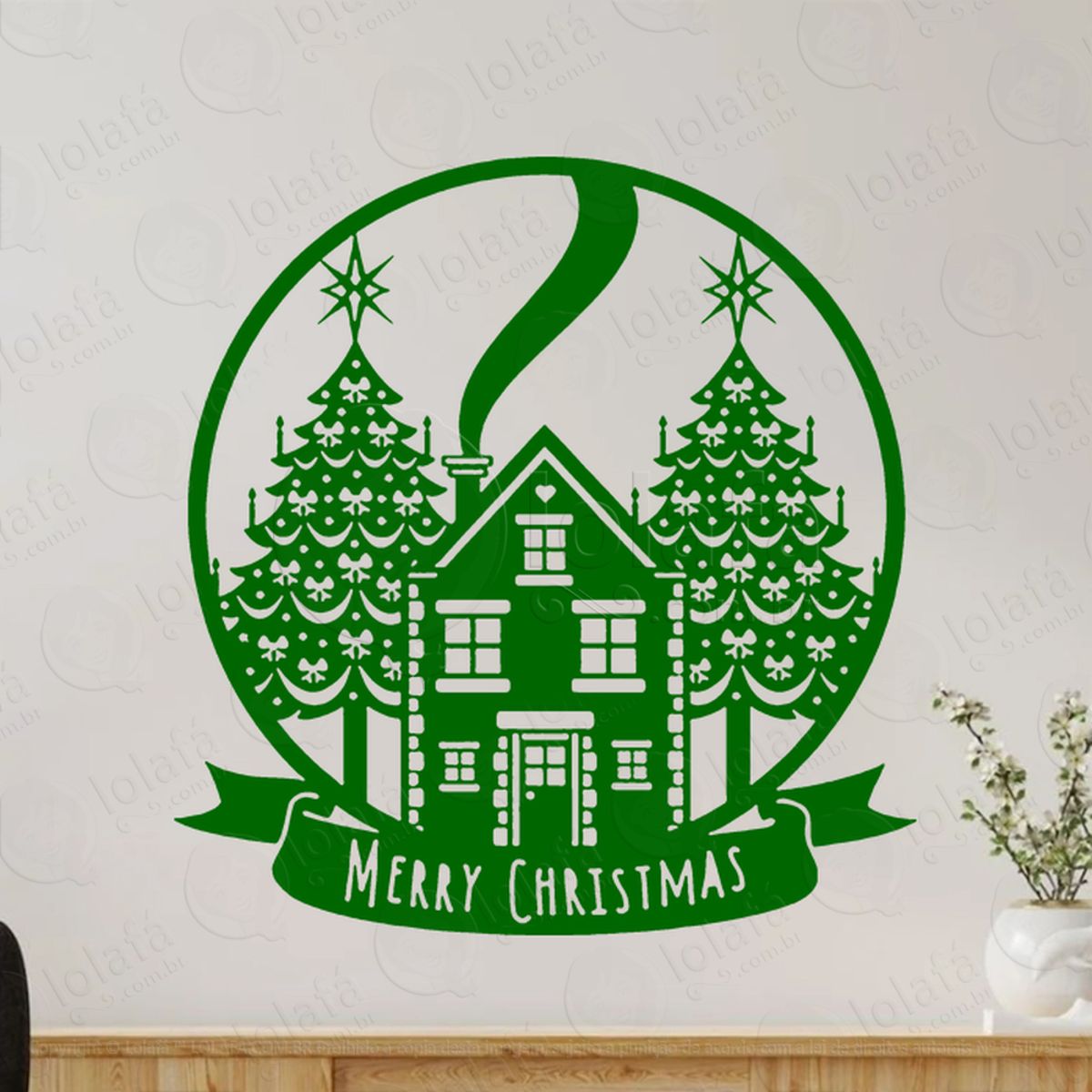 Guirlanda de Natal Merry Christmas Adesivo de Natal para Vitrine, Parede, Porta - Fácil Remoção Mod:550