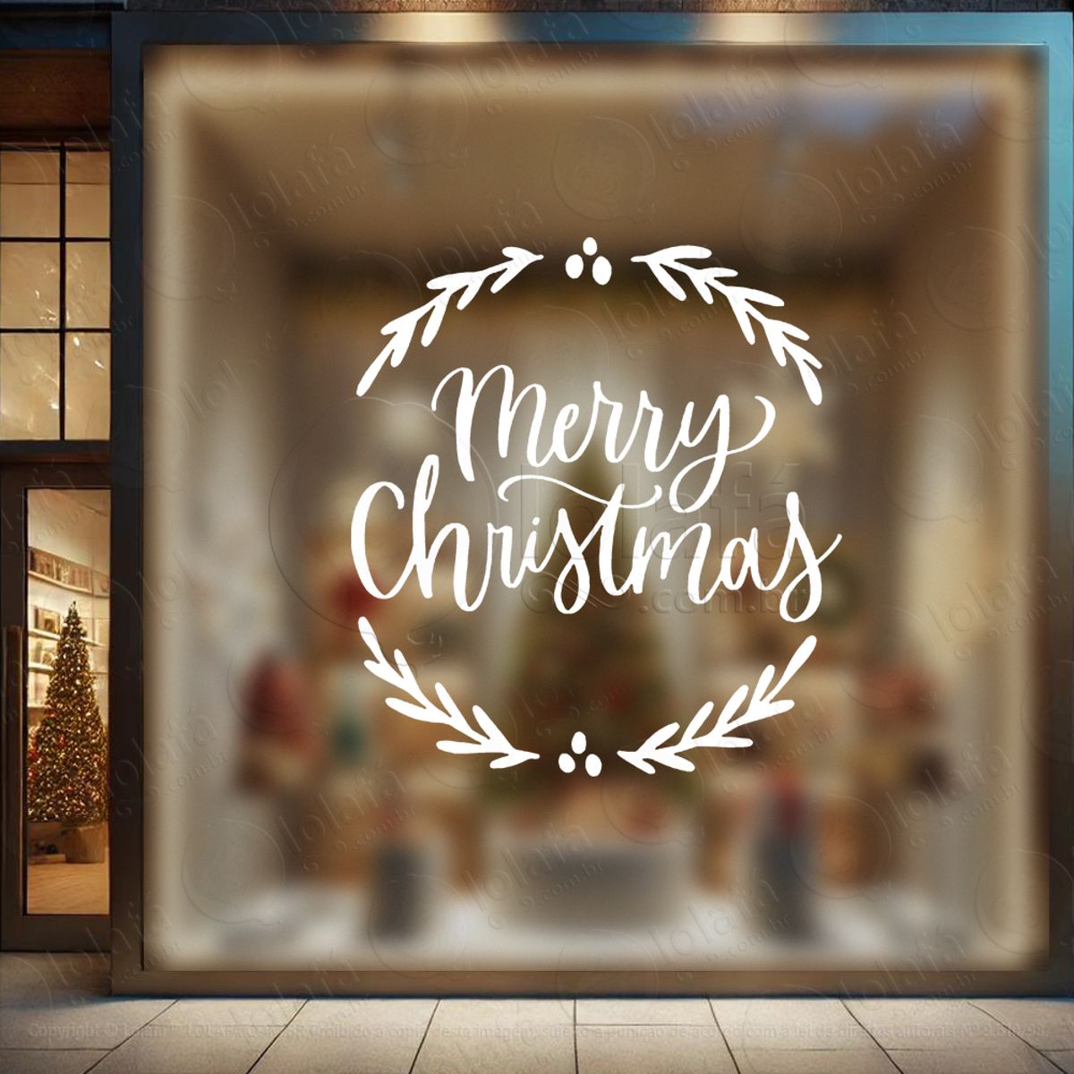 Guirlanda de Natal Merry Christmas Adesivo de Natal para Vitrine, Parede, Porta - Fácil Remoção Mod:553