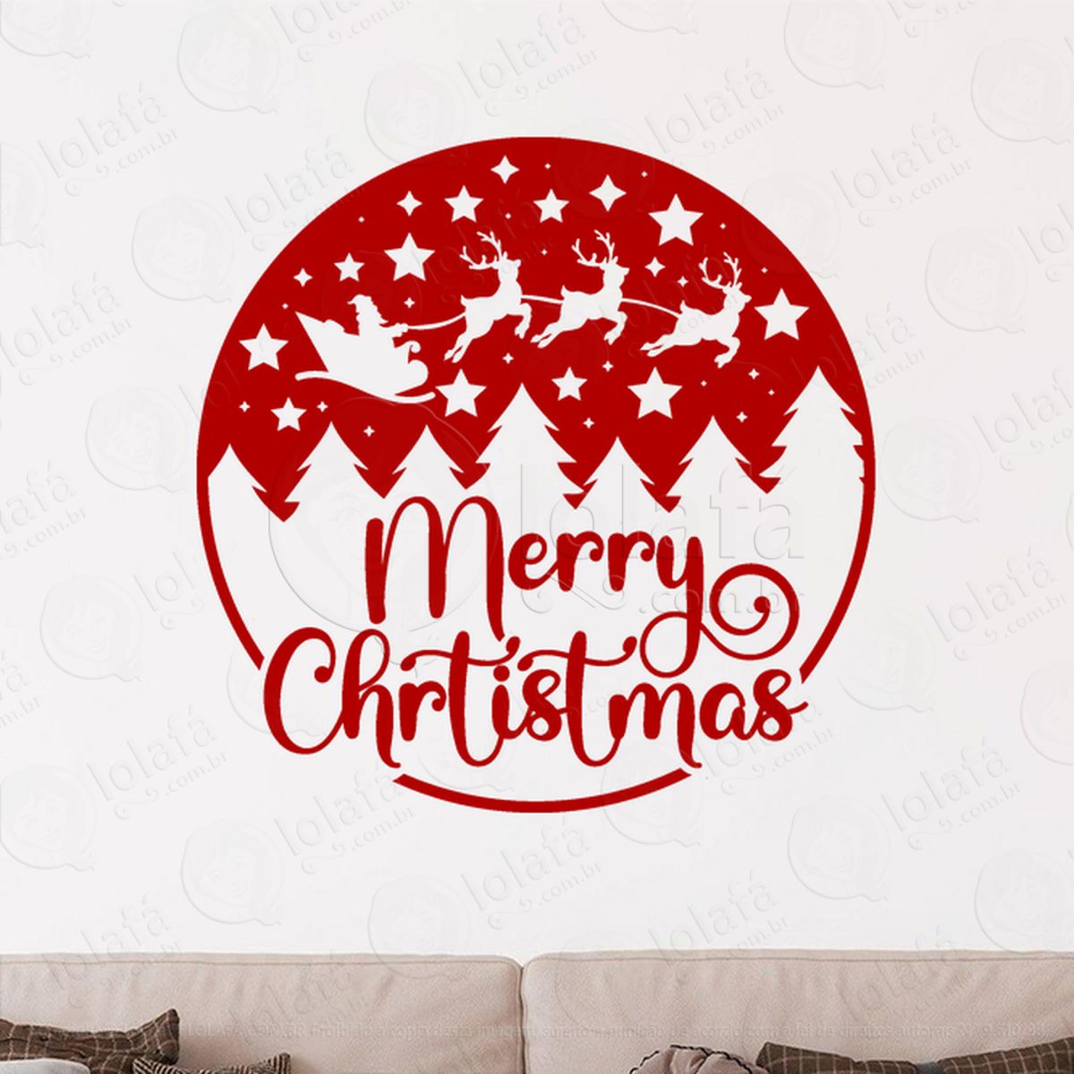 Guirlanda de Natal Merry Christmas Adesivo de Natal para Vitrine, Parede, Porta - Fácil Remoção Mod:554