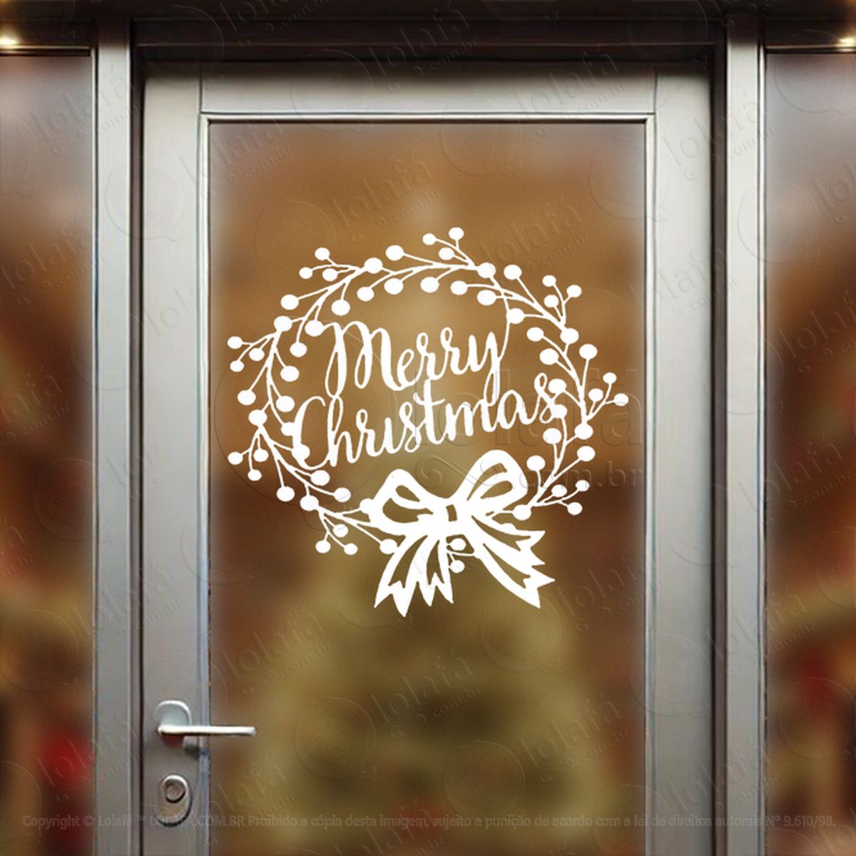 Guirlanda de Natal Merry Christmas Adesivo de Natal para Vitrine, Parede, Porta - Fácil Remoção Mod:555