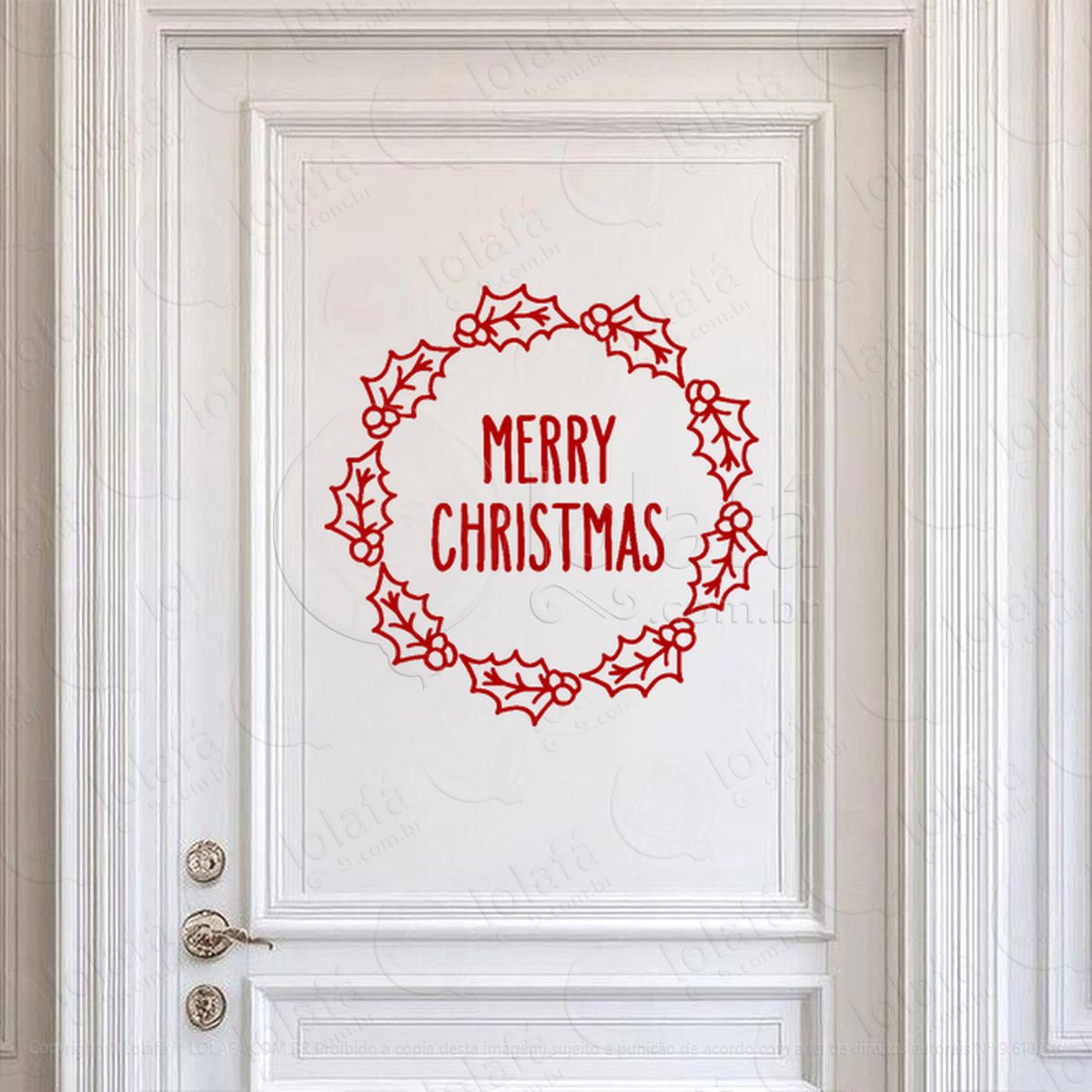 Guirlanda de Natal Merry Christmas Adesivo de Natal para Vitrine, Parede, Porta - Fácil Remoção Mod:556