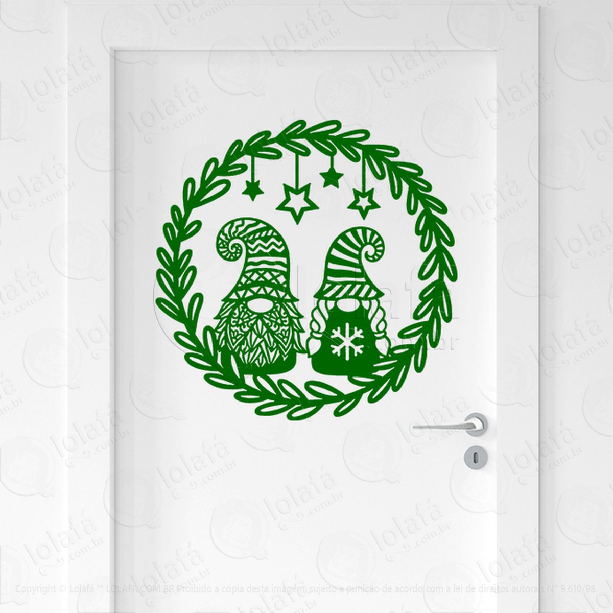 Guirlanda de Natal com Gnomos Adesivo de Natal para Vitrine, Parede, Porta - Fácil Remoção Mod:561