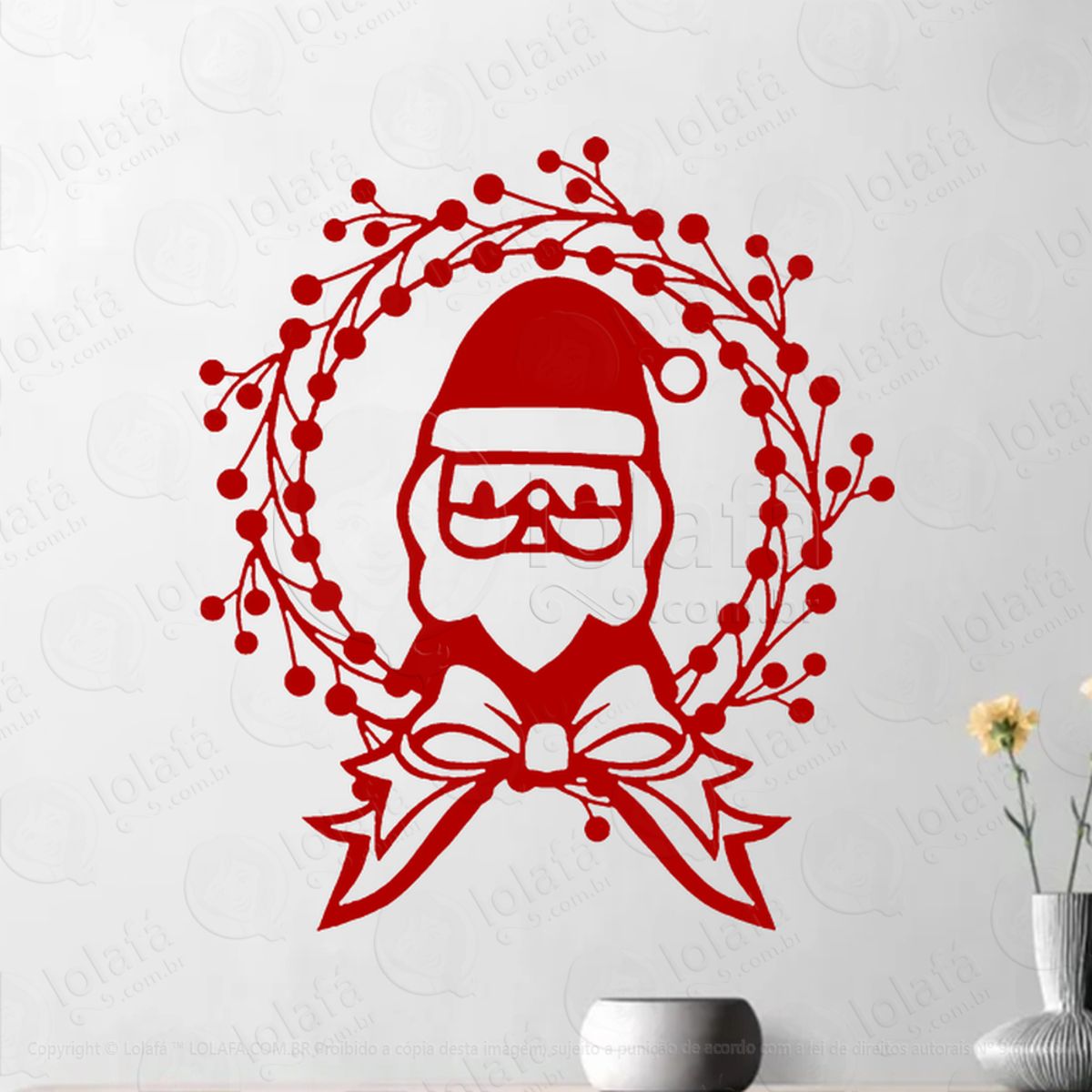 Guirlanda de Natal com Papai Noel Adesivo de Natal para Vitrine, Parede, Porta - Fácil Remoção Mod:564