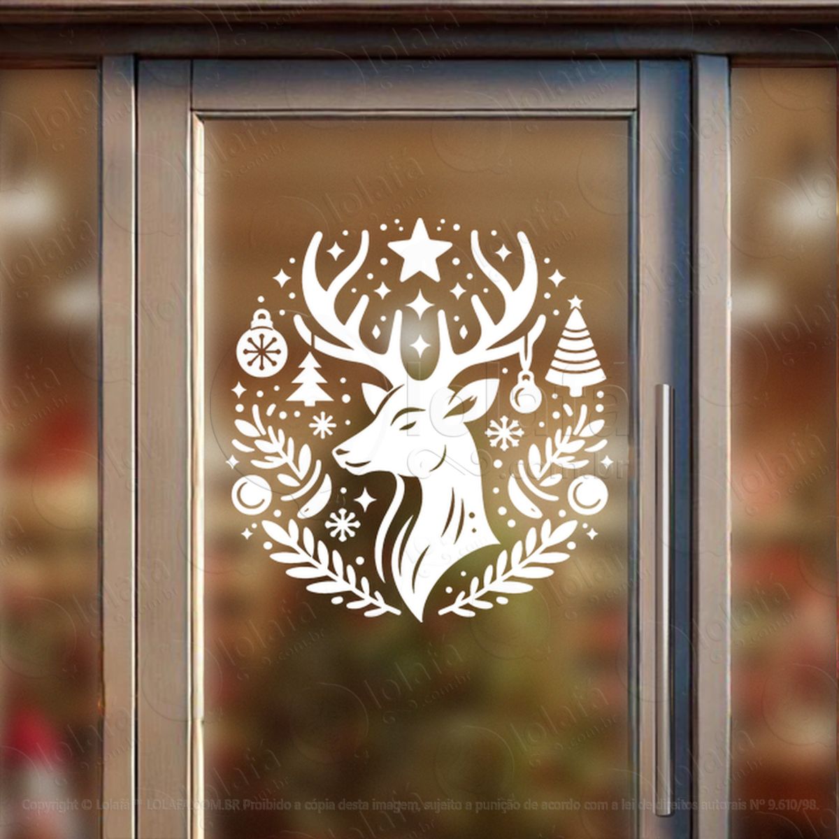 Guirlanda de Natal Rena Folhas Adesivo de Natal para Vitrine, Parede, Porta - Fácil Remoção Mod:573