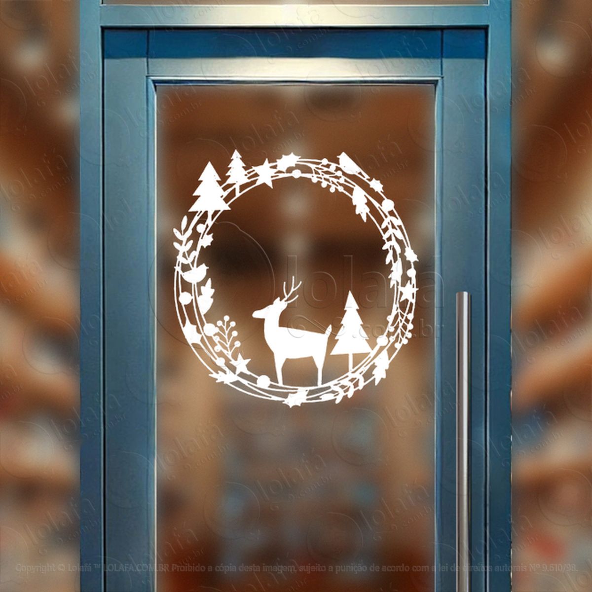 Guirlanda de Natal Rena e Árvores Adesivo de Natal para Vitrine, Parede, Porta - Fácil Remoção Mod:574