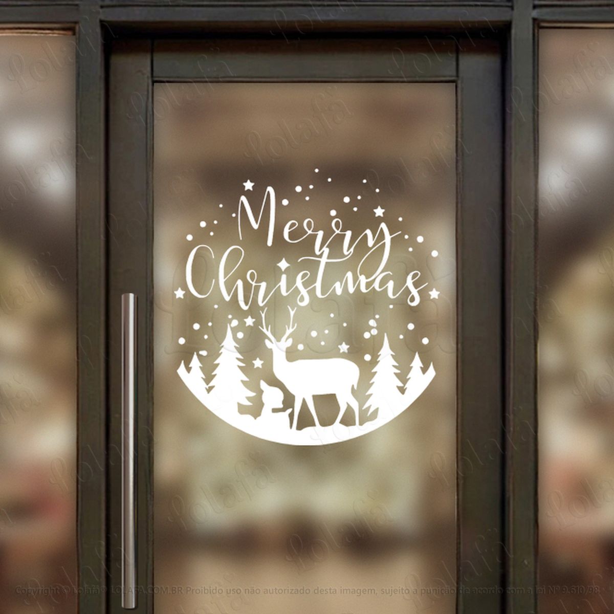 Guirlanda de Natal Merry Christmas Adesivo de Natal para Vitrine, Parede, Porta - Fácil Remoção Mod:579