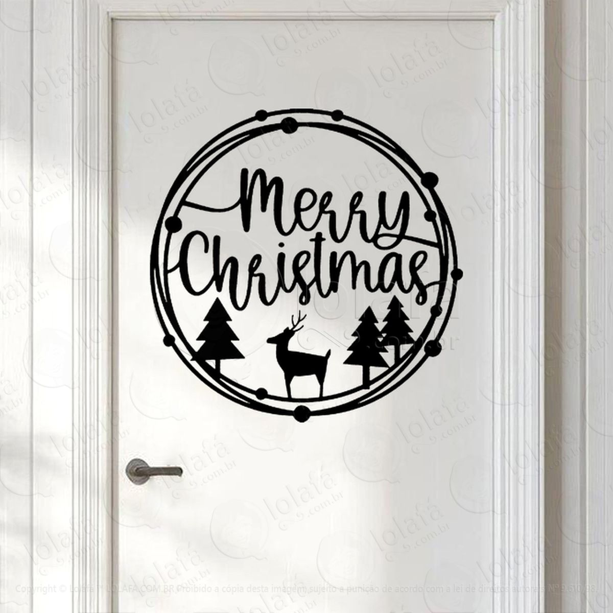 Guirlanda de Natal Merry Christmas Adesivo de Natal para Vitrine, Parede, Porta - Fácil Remoção Mod:581