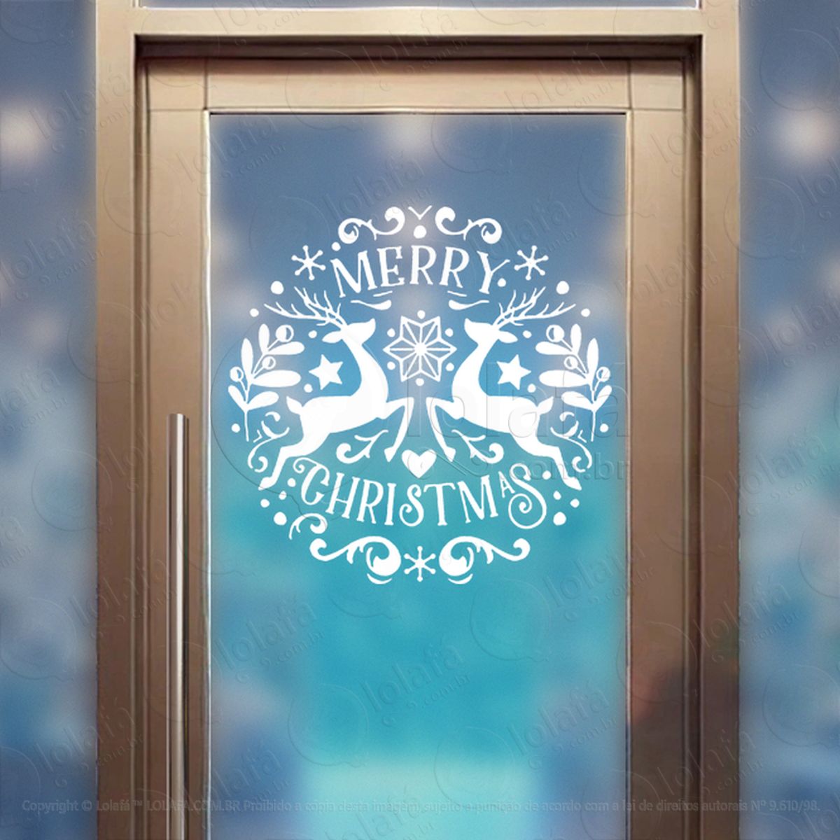 Guirlanda de Natal Merry Christmas Adesivo de Natal para Vitrine, Parede, Porta - Fácil Remoção Mod:582