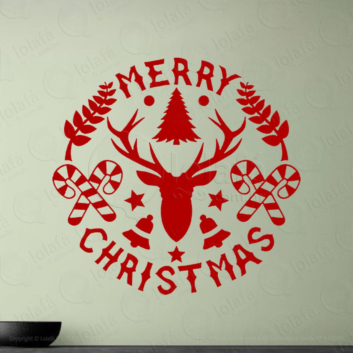 Guirlanda de Natal Merry Christmas Adesivo de Natal para Vitrine, Parede, Porta - Fácil Remoção Mod:583