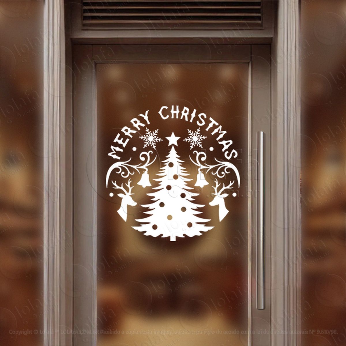 Guirlanda de Natal Merry Christmas Adesivo de Natal para Vitrine, Parede, Porta - Fácil Remoção Mod:584