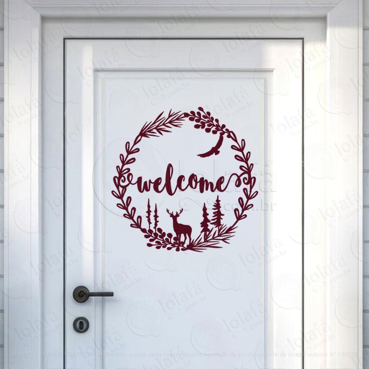 Guirlanda de Natal Rena Welcome Adesivo de Natal para Vitrine, Parede, Porta - Fácil Remoção Mod:586